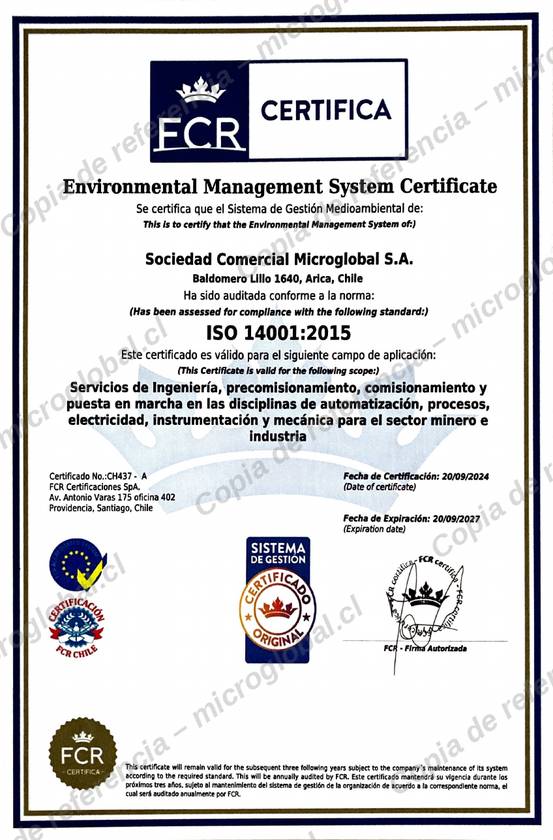 Certificado ISO 14001:2015