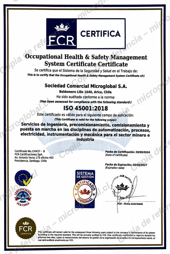 Certificado ISO 45001:2018